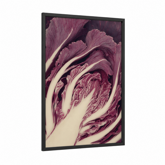 Purple Cabbage Layers framed vegetable print — black wood frame — magenta and cream palette