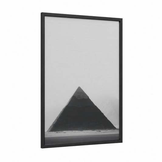 Misty Pyramid framed great pyramid of giza print — black wood frame — black and white palette