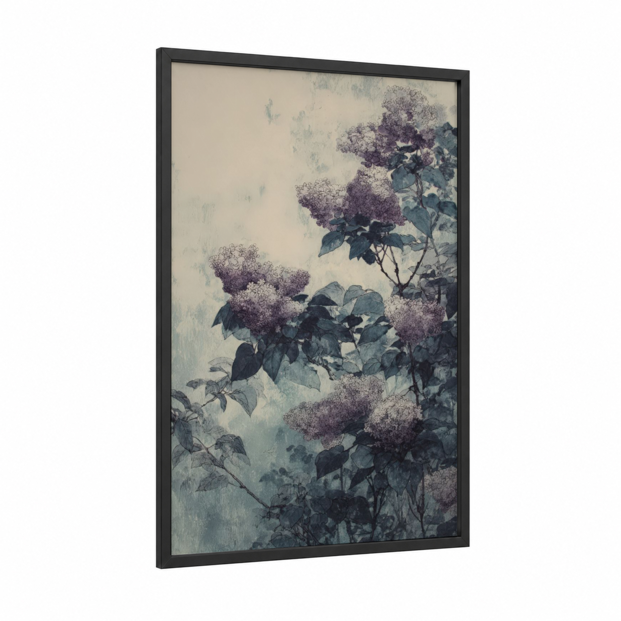 Misty Lilac framed art print — black wood frame — gray and lavender palette
