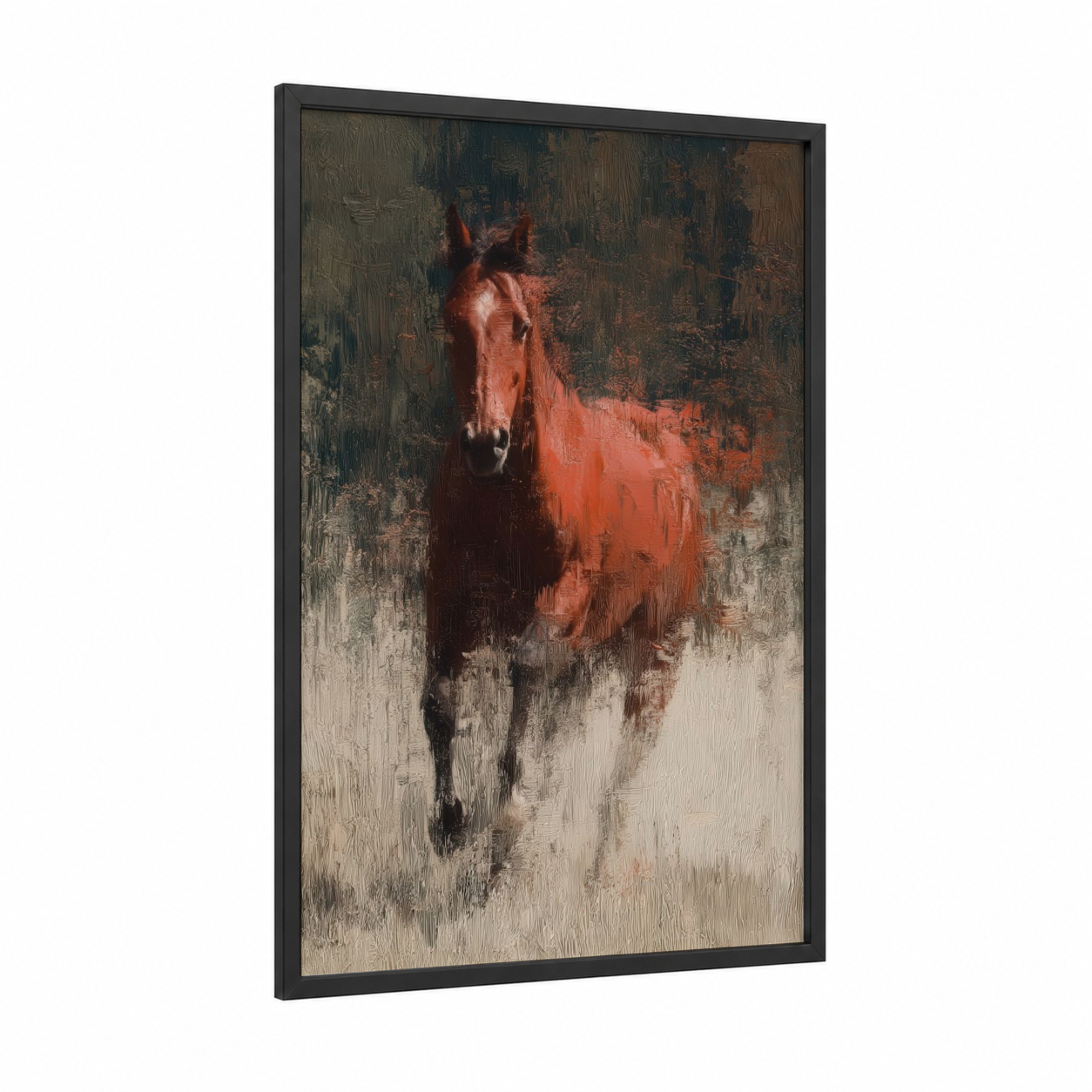 Rustic Quarter Horse framed art print — black wood frame — russet and cream palette