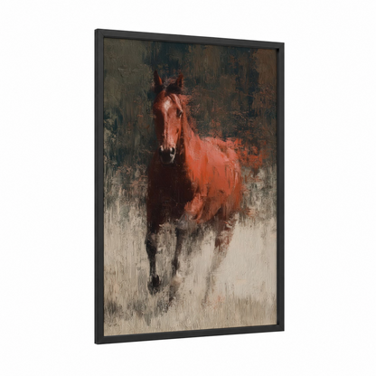 Rustic Quarter Horse framed art print — black wood frame — russet and cream palette
