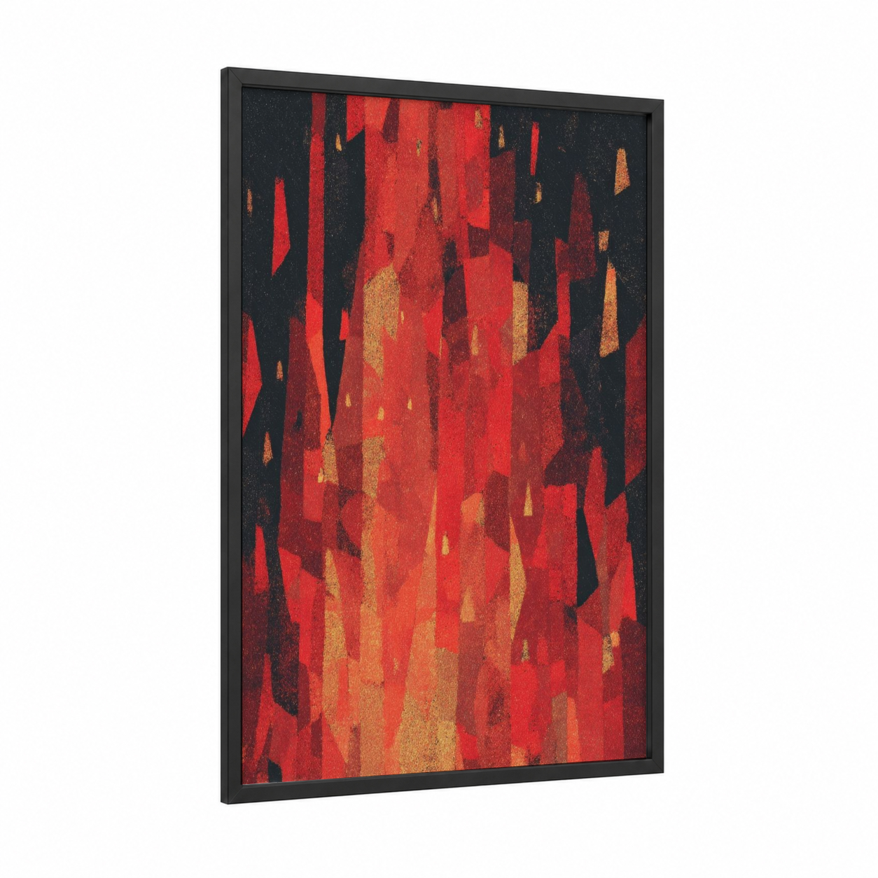 Pentecost Fire framed art print — black wood frame — red and gold palette