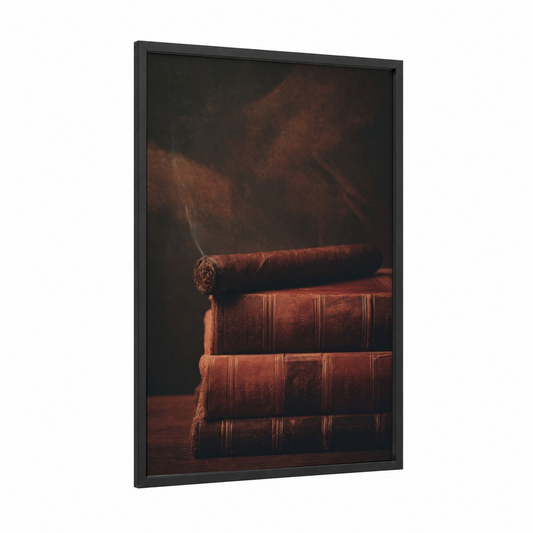 Vintage Cigar Study framed cigars print — black wood frame — russet and black palette