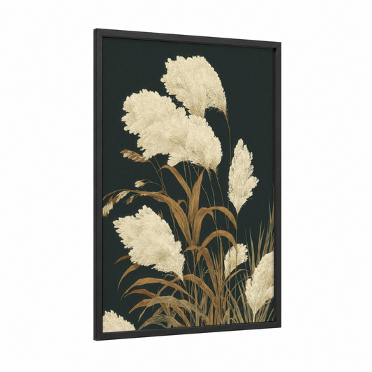 Cream Pampas Grass framed art print — black wood frame — cream and dove gray palette