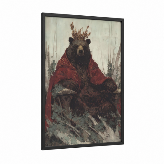 Regal Grizzly framed grizzly bear print — black wood frame — red and brown palette