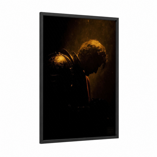 Constantine Lamplight framed constantine the great print — black wood frame — gold and black palette