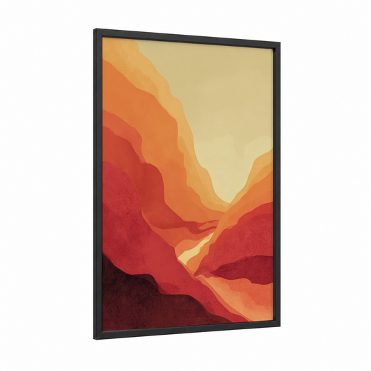 Crimson Canyon framed art print — black wood frame — red and orange palette