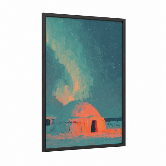 Aurora Dome framed art print — black wood frame — teal and peach palette
