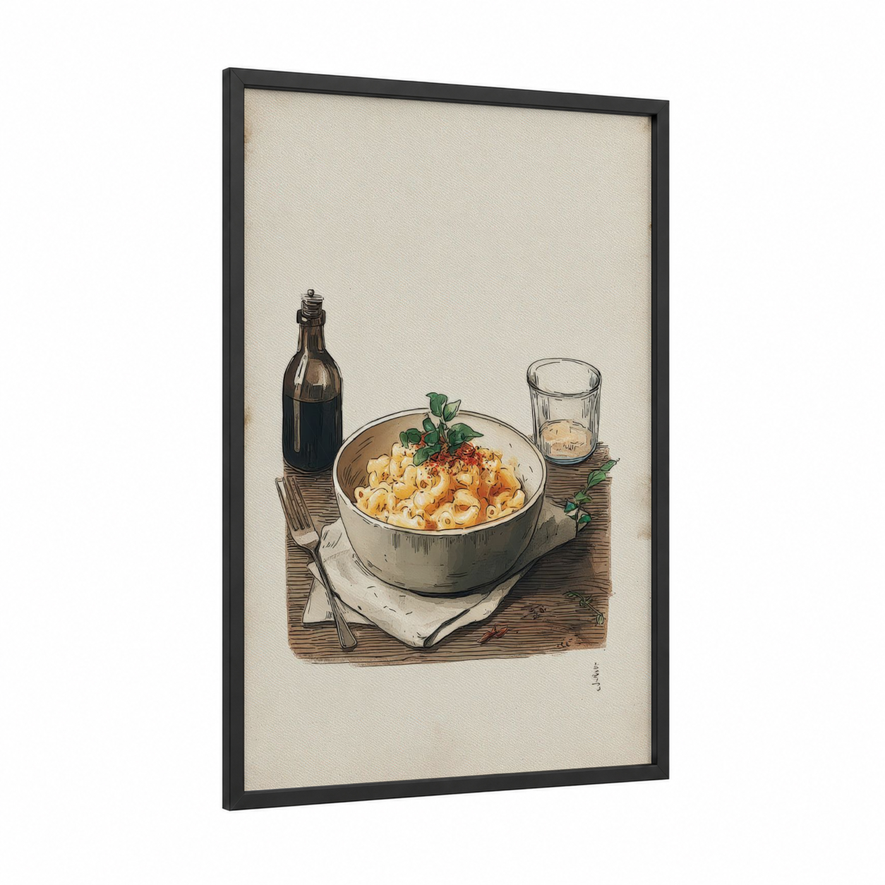 Creamy Pasta Bowl framed art print — black wood frame — beige and black palette