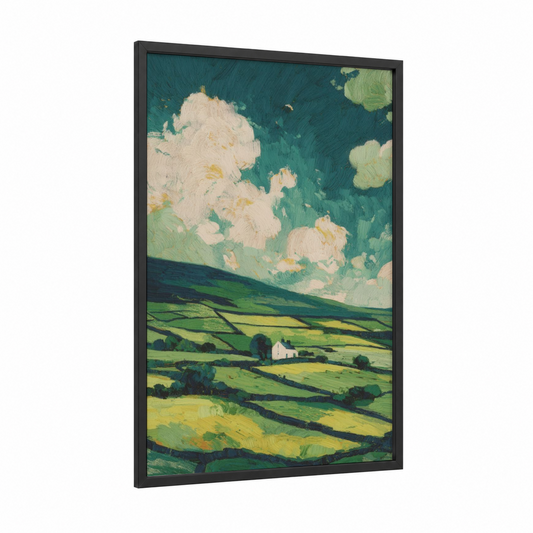 Emerald Valley framed st. patrick's day print — black wood frame — true green and teal palette
