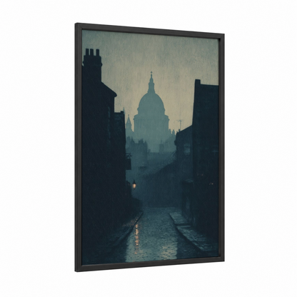 Misty Cathedral London framed saint paul's cathedral print — black wood frame — gray and black and white palette
