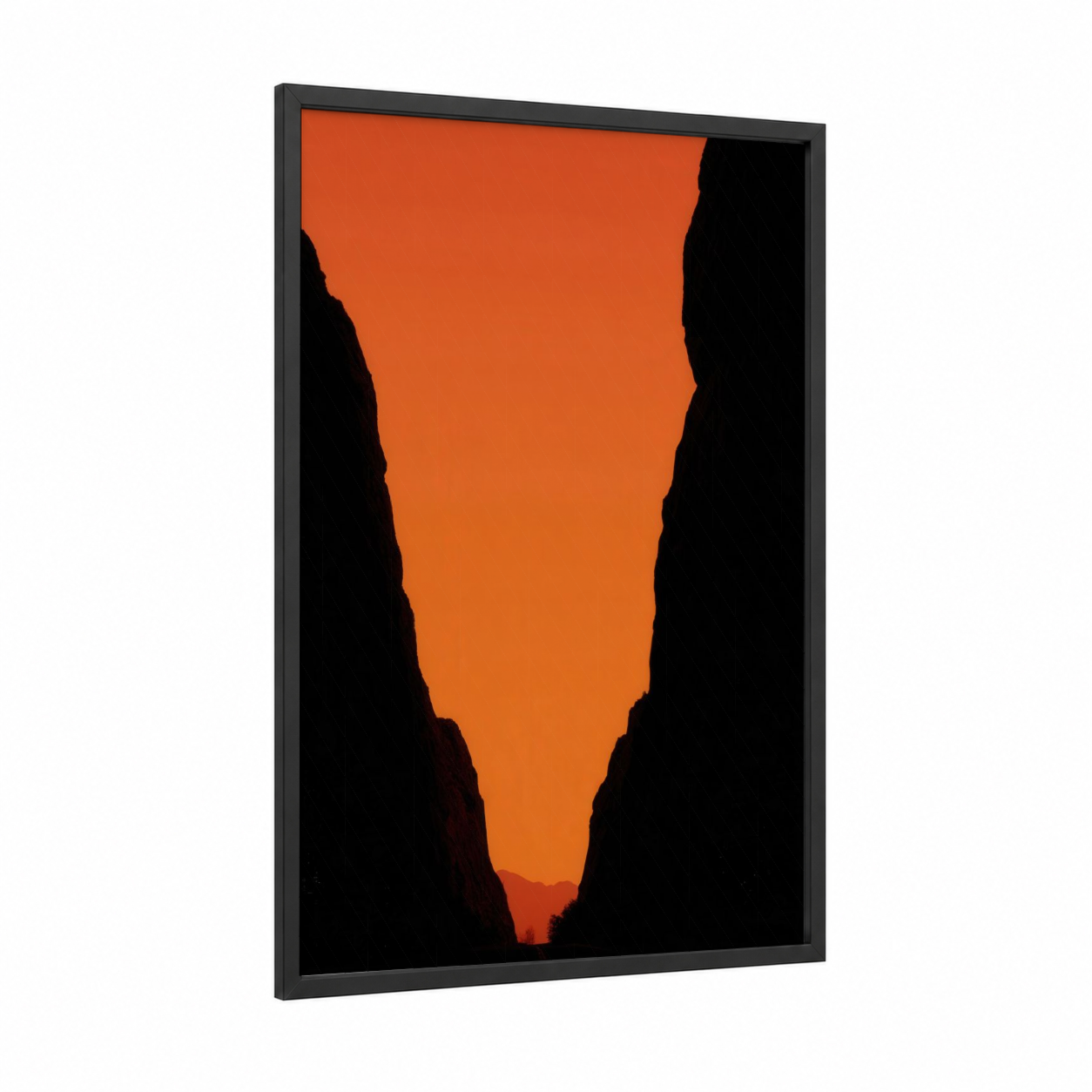 Crimson Canyon framed art print — black wood frame — orange and black palette