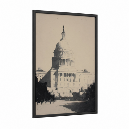 Capitol Building Classical framed us capitol print — black wood frame — black and white and gray palette