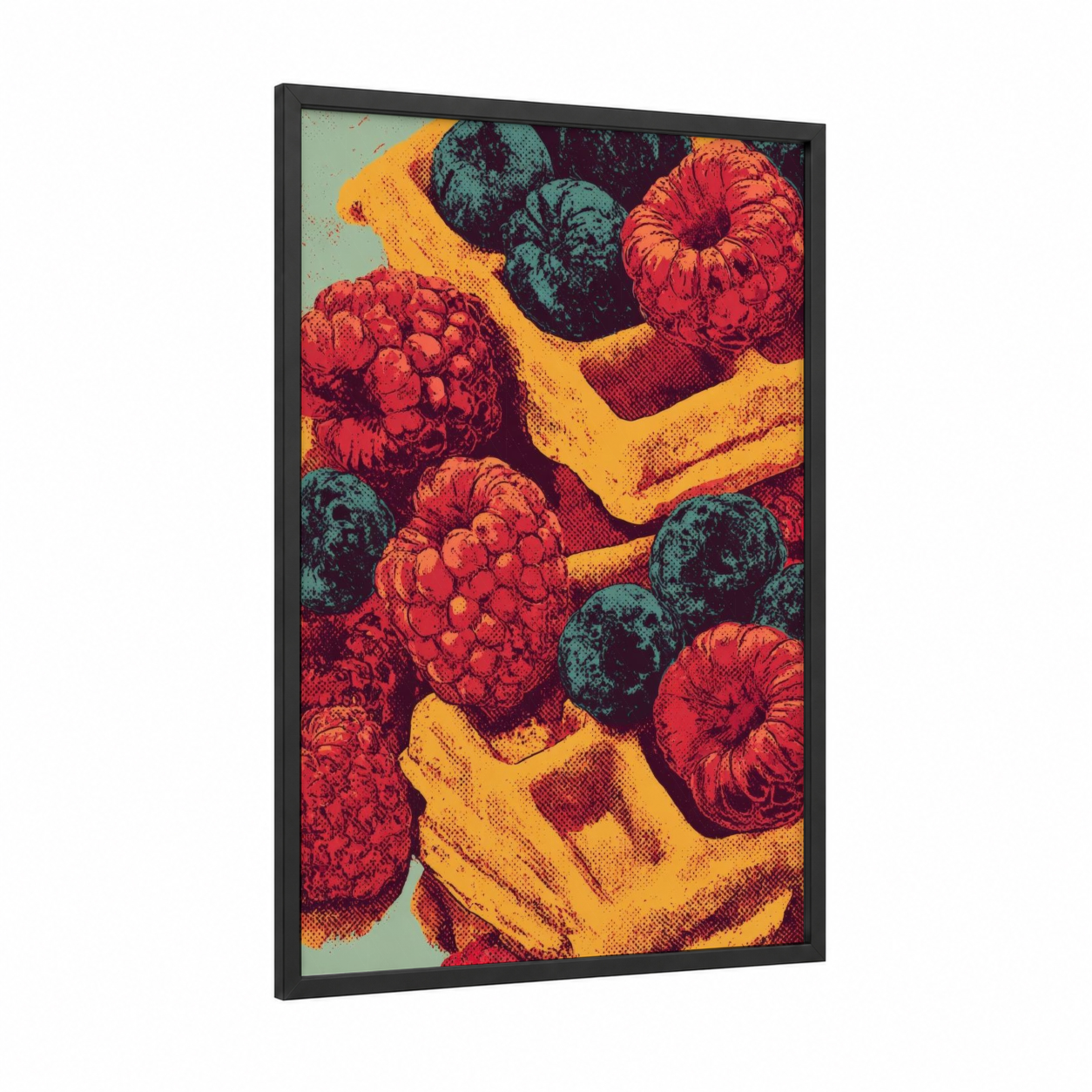 Berry Breakfast Bowl framed art print — black wood frame — red and yellow gold palette