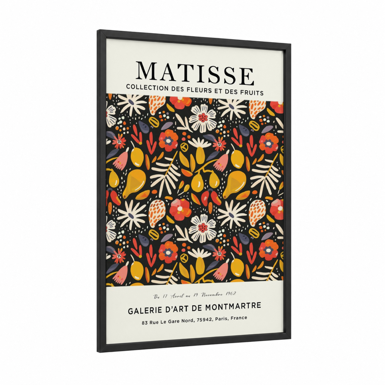Matisse Florals framed abstract flower print — black wood frame — gold and orange palette