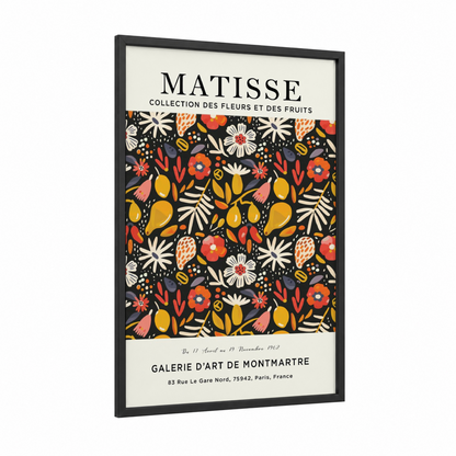 Matisse Florals framed abstract flower print — black wood frame — gold and orange palette