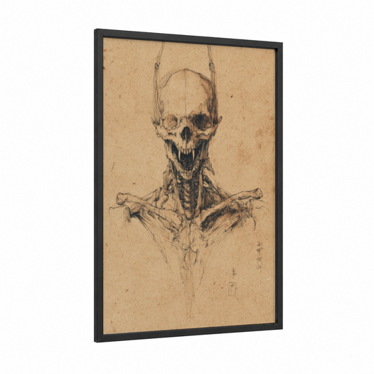 Anatomical Vampire framed art print — black wood frame — beige and black palette