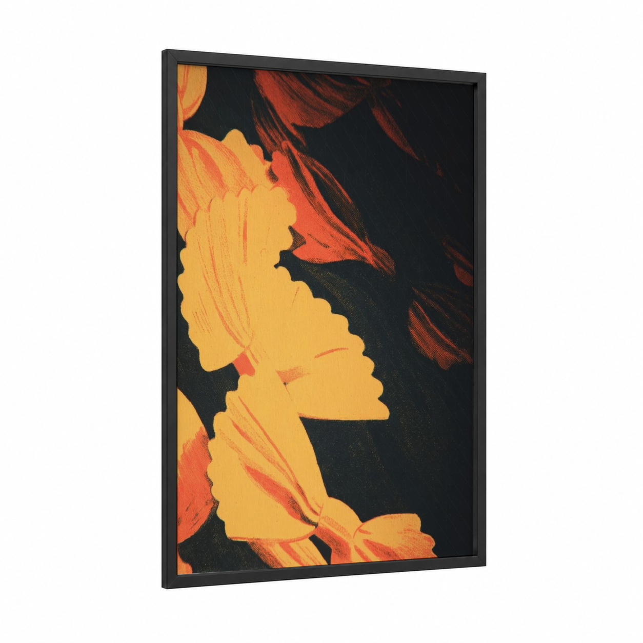 Golden Pasta Elegance framed art print — black wood frame — gold and black palette