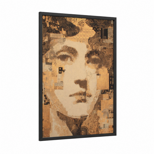 Golden Portrait framed money print — black wood frame — gold and brown palette