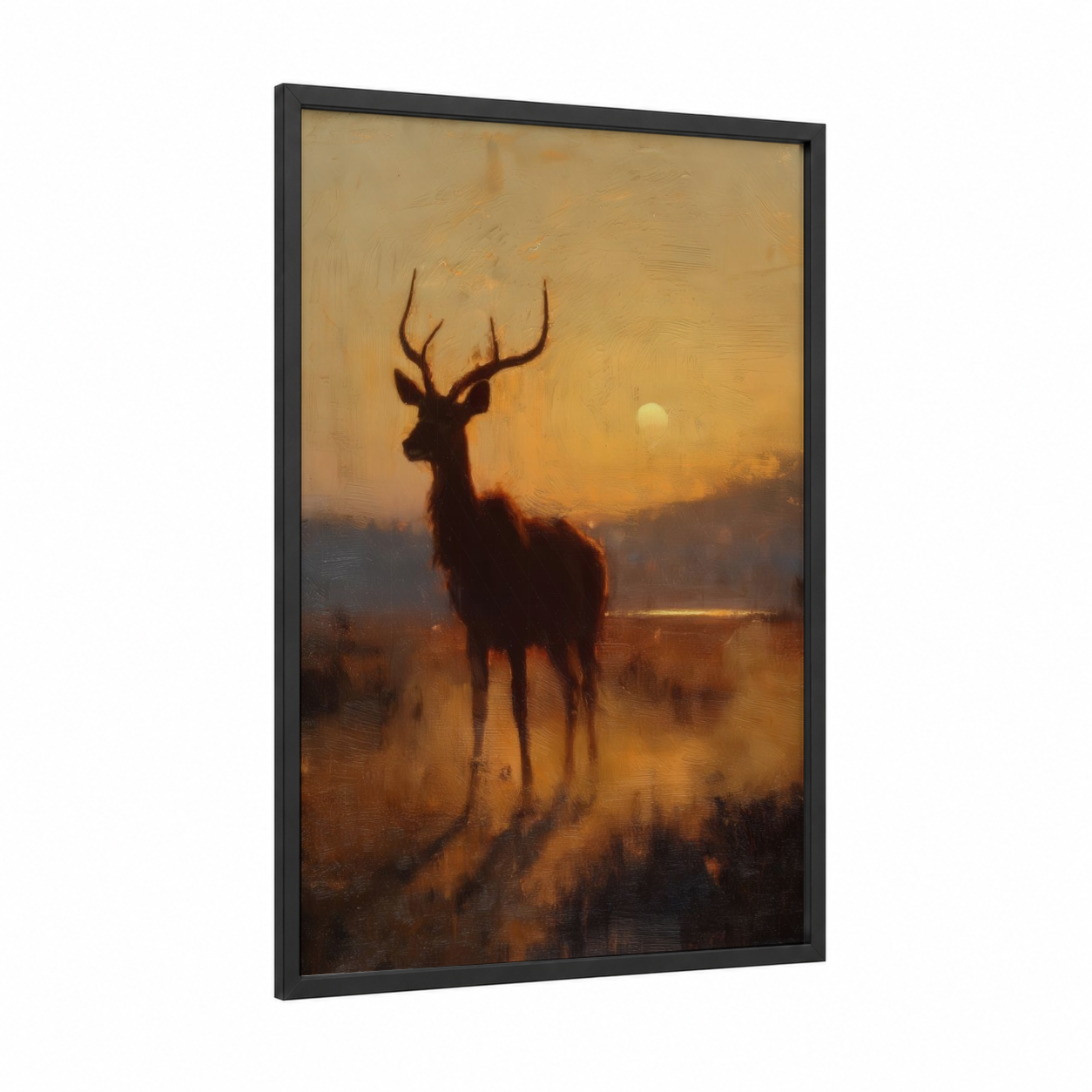 Golden Antelope framed art print — black wood frame — gold and orange palette