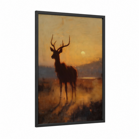 Golden Antelope framed art print — black wood frame — gold and orange palette