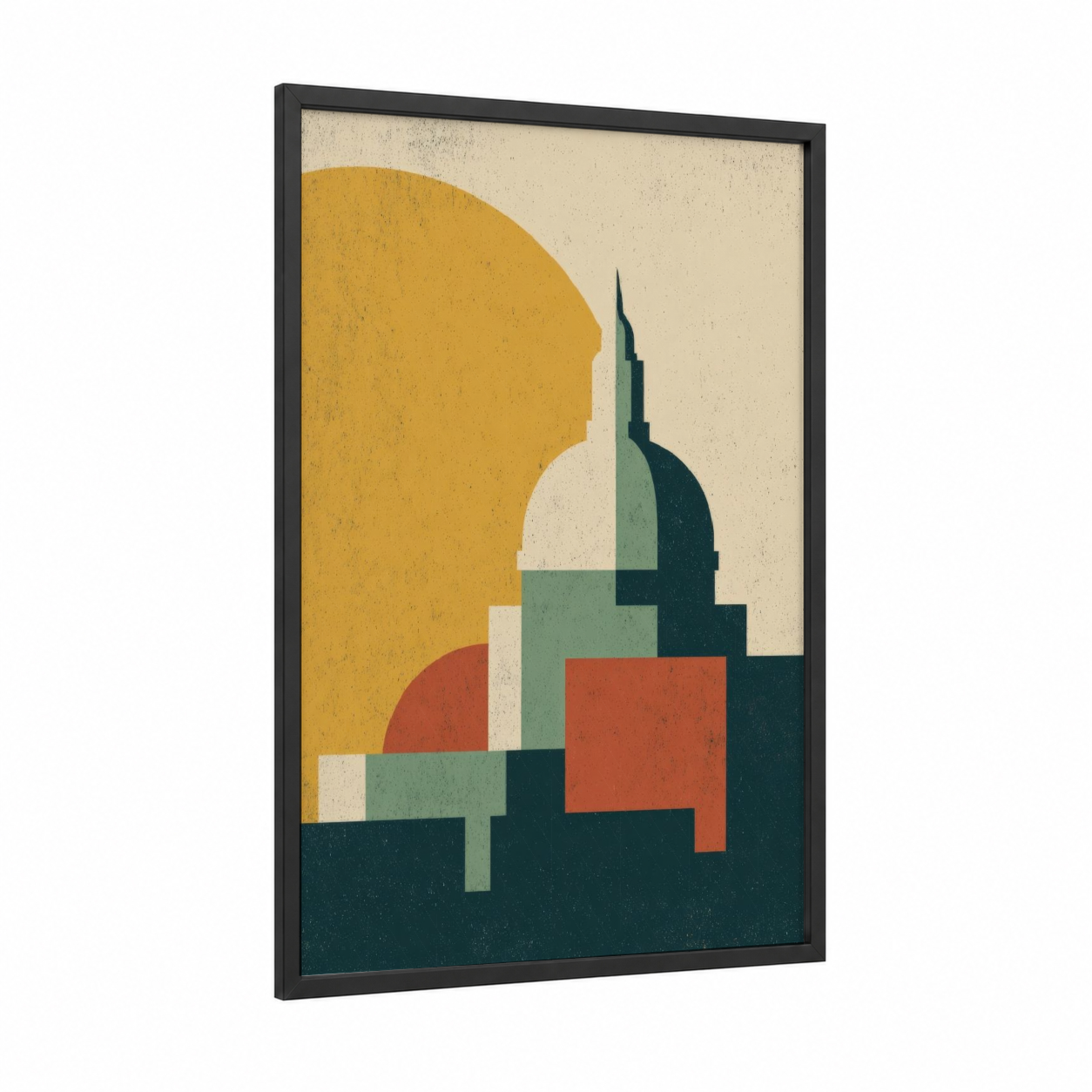Golden Cathedral Sunset framed saint paul's cathedral print — black wood frame — yellow gold and dark blue palette