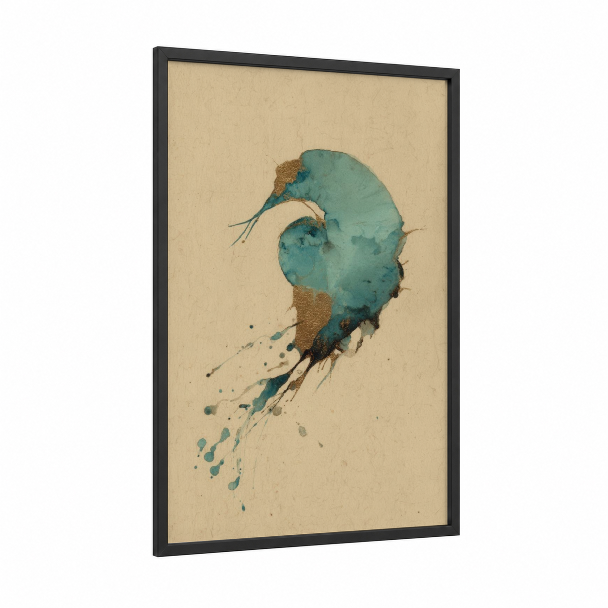 Teal Nautilus framed art print — black wood frame — teal and cream palette