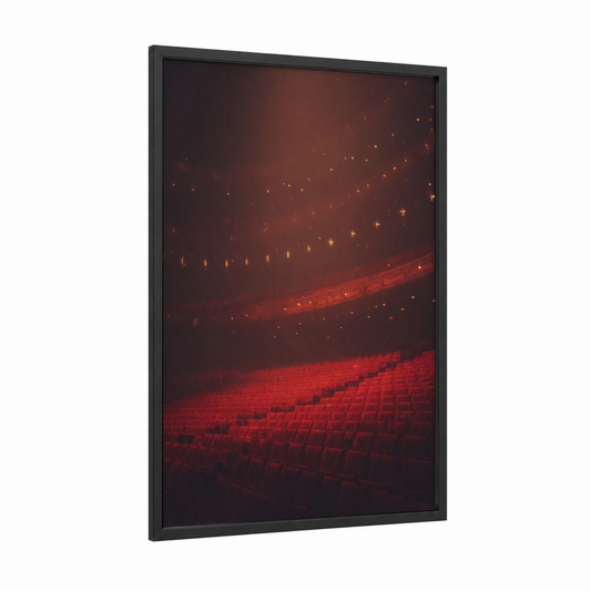 Classical Theater framed art print — black wood frame — maroon and gold palette