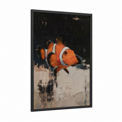 Vibrant Clownfish framed clown fish print — black wood frame — orange and black palette