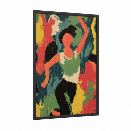 Vibrant Zumba Energy framed art print — black wood frame — red and green palette