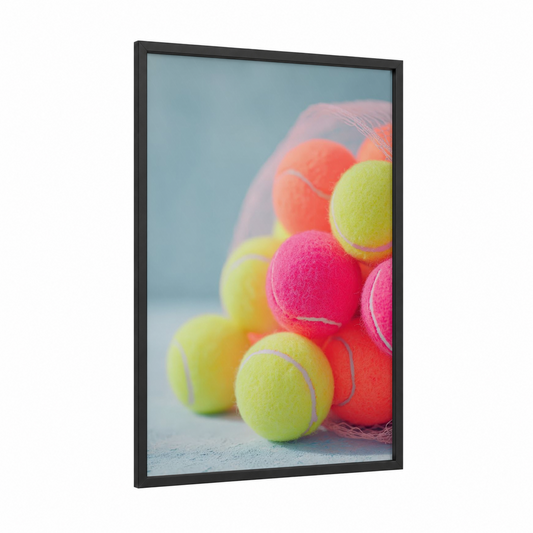 Neon Racquetball Collection framed art print — black wood frame — lime green and magenta palette