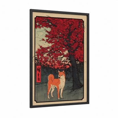 Autumn Spitz framed art print — black wood frame — red and cream palette