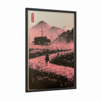 Industrial Farmland framed various landscapes print — black wood frame — black and pink and rose gold palette