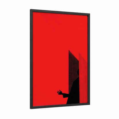 Dramatic Theater Silhouette framed art print — black wood frame — red and black palette