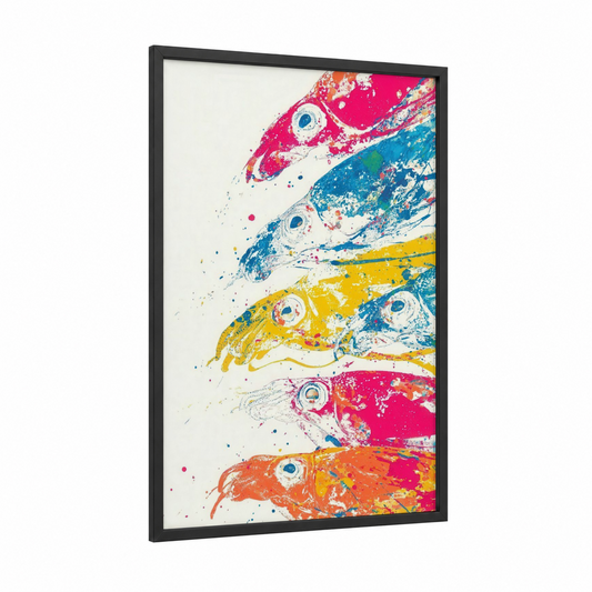 Rainbow Squid Stack framed art print — black wood frame — magenta and blue palette