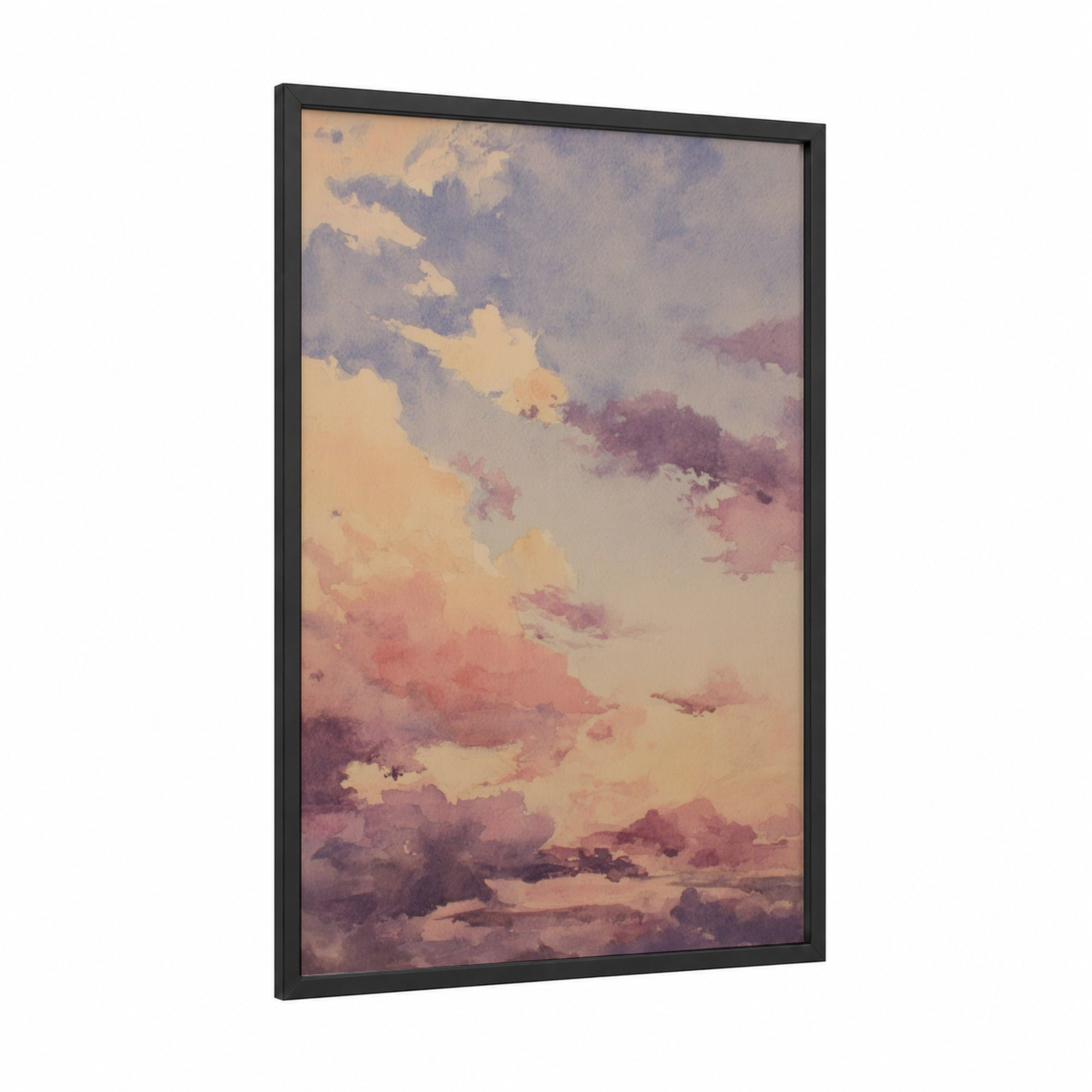 Dreamy Morning Sky framed art print — black wood frame — cream and lavender palette