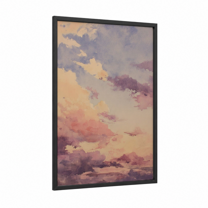 Dreamy Morning Sky framed art print — black wood frame — cream and lavender palette