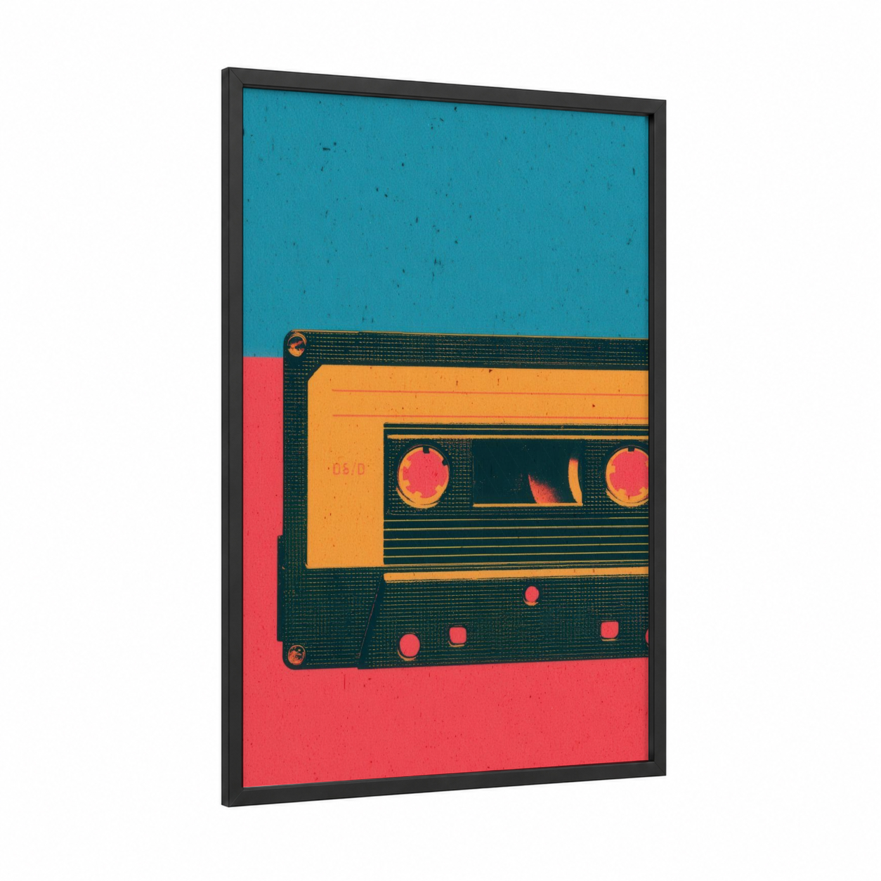 Retro Cassette framed casette print — black wood frame — orange and pink palette