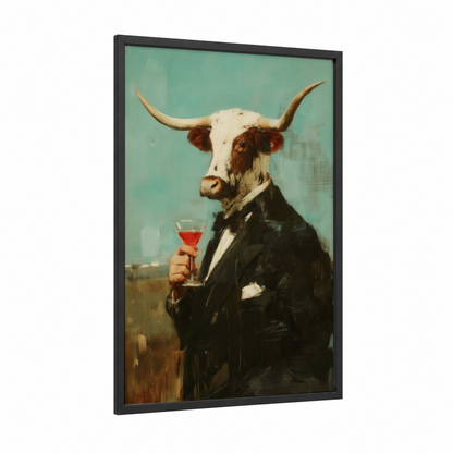 Dapper Longhorn framed longhorn cow print — black wood frame — turquoise and brown palette