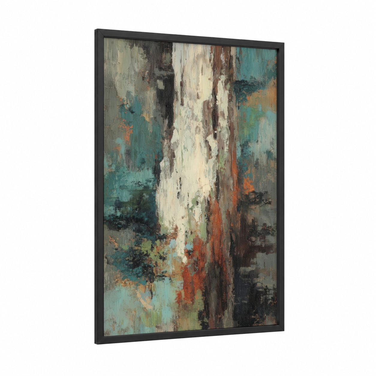Weathered Bonsai framed bonsai tree print — black wood frame — teal and russet palette