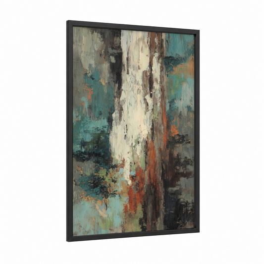 Weathered Bonsai framed bonsai tree print — black wood frame — teal and russet palette