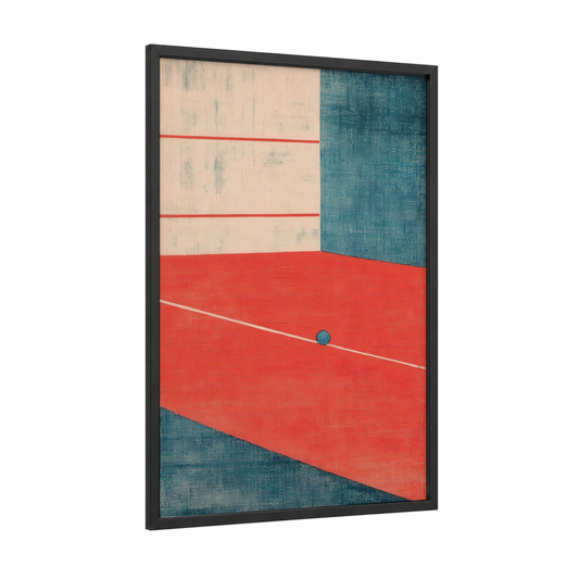 Racquetball Court framed art print — black wood frame — red and teal palette