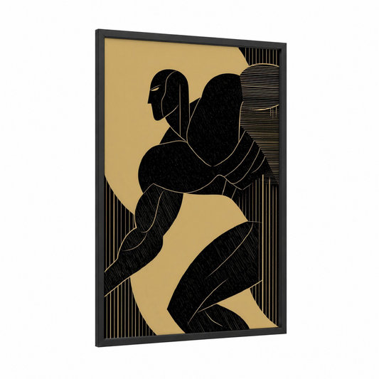 Muscular Athlete framed bodybuilding print — black wood frame — black and champagne gold palette