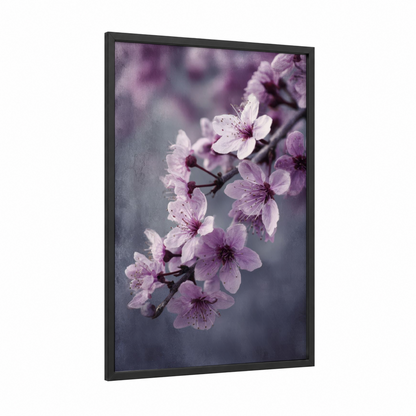 Lavender Cherry Blossoms framed art print — black wood frame — lavender and white palette