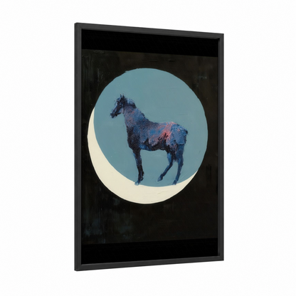 Cosmic Miniature Horse framed art print — black wood frame — dark blue and teal palette