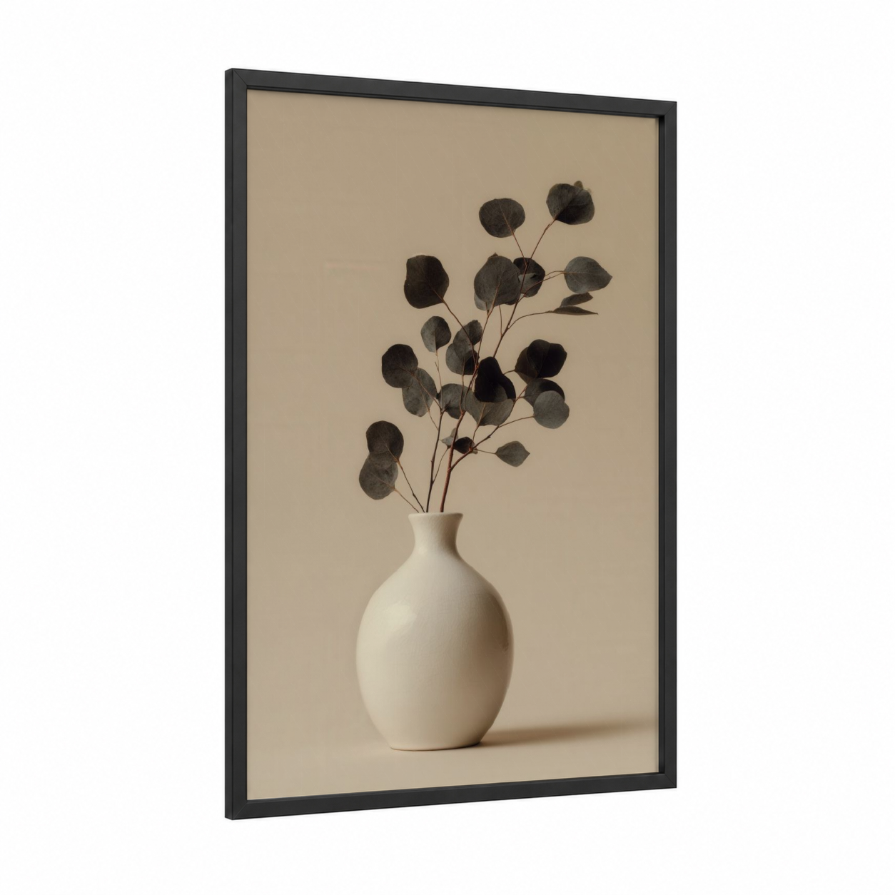 Minimalist Pottery framed art print — black wood frame — cream and gray palette