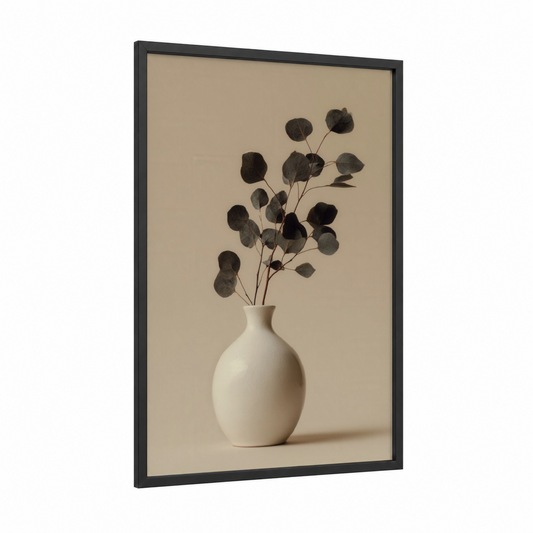 Minimalist Pottery framed art print — black wood frame — cream and gray palette