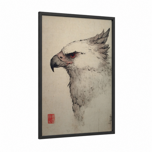 Majestic Griffin Profile framed art print — black wood frame — beige and black and white palette
