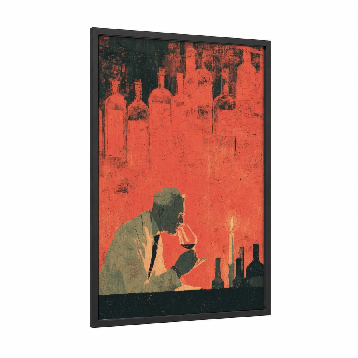 Crimson Wine Tasting framed wineries and cellars print — black wood frame — red and black palette