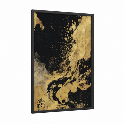 Golden Champagne framed art print — black wood frame — black and gold and champagne gold palette
